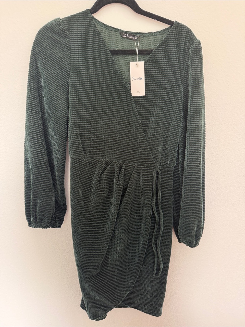 Simplee Apparel Forest Green Ribbed Wrap Midi Dress